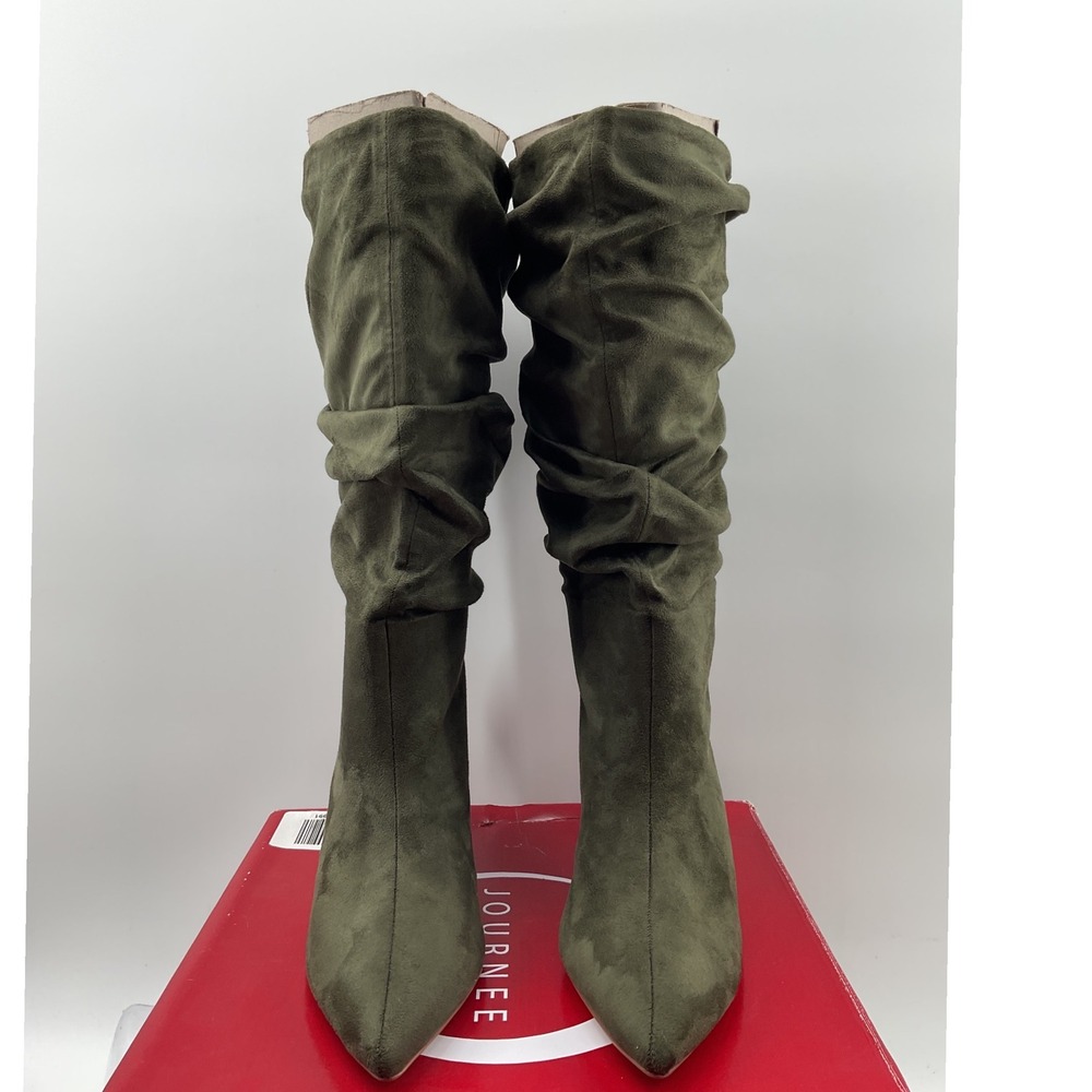 Journee Collection Womens Olive Green Vegan Suede Slouchy Kitten Heel Boots